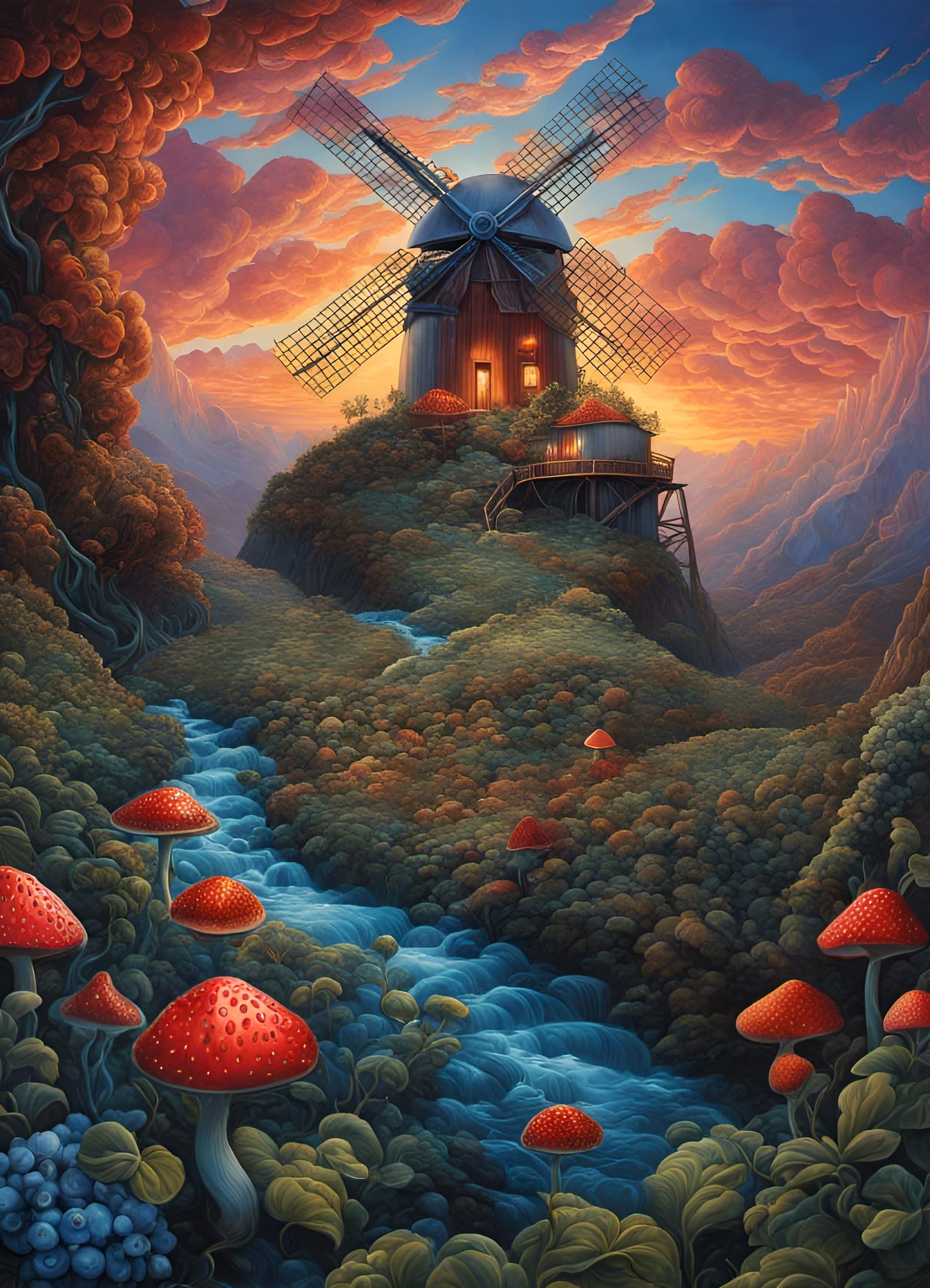 Bioluminescent Strawberry Mushroom Windmills in Alcohol Ink ...