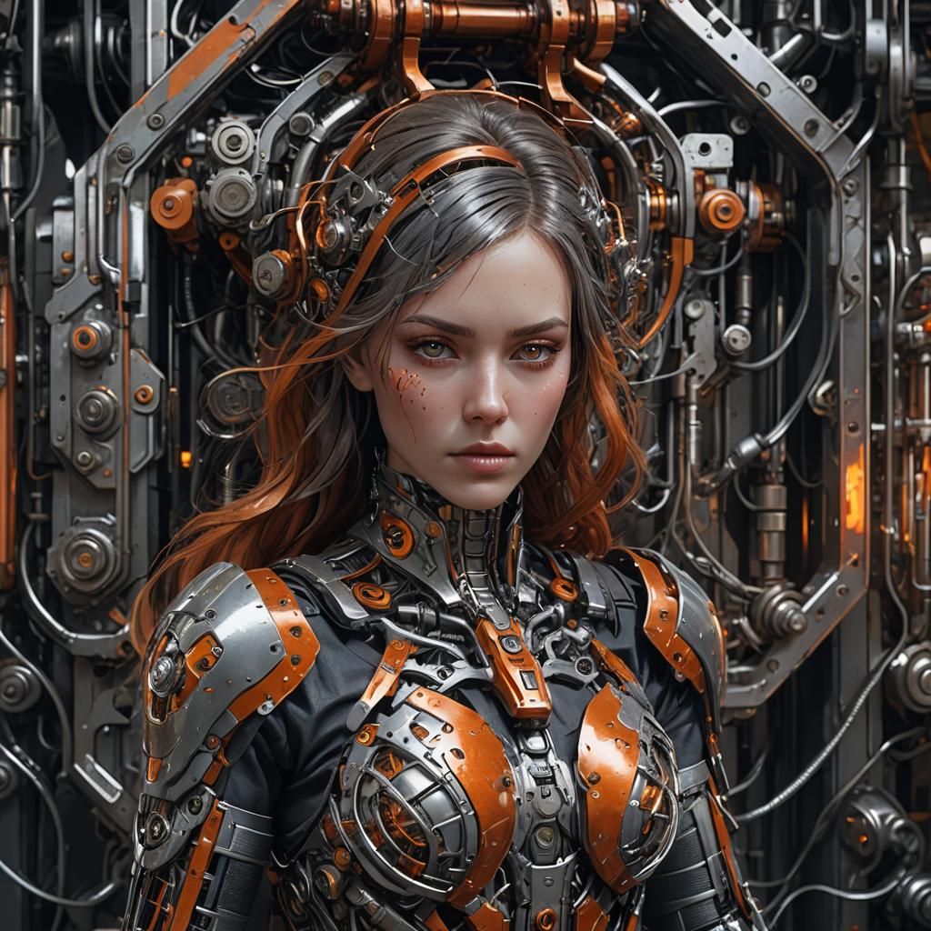 Android Woman in Industrial Plant: Detailed Matte Painting
