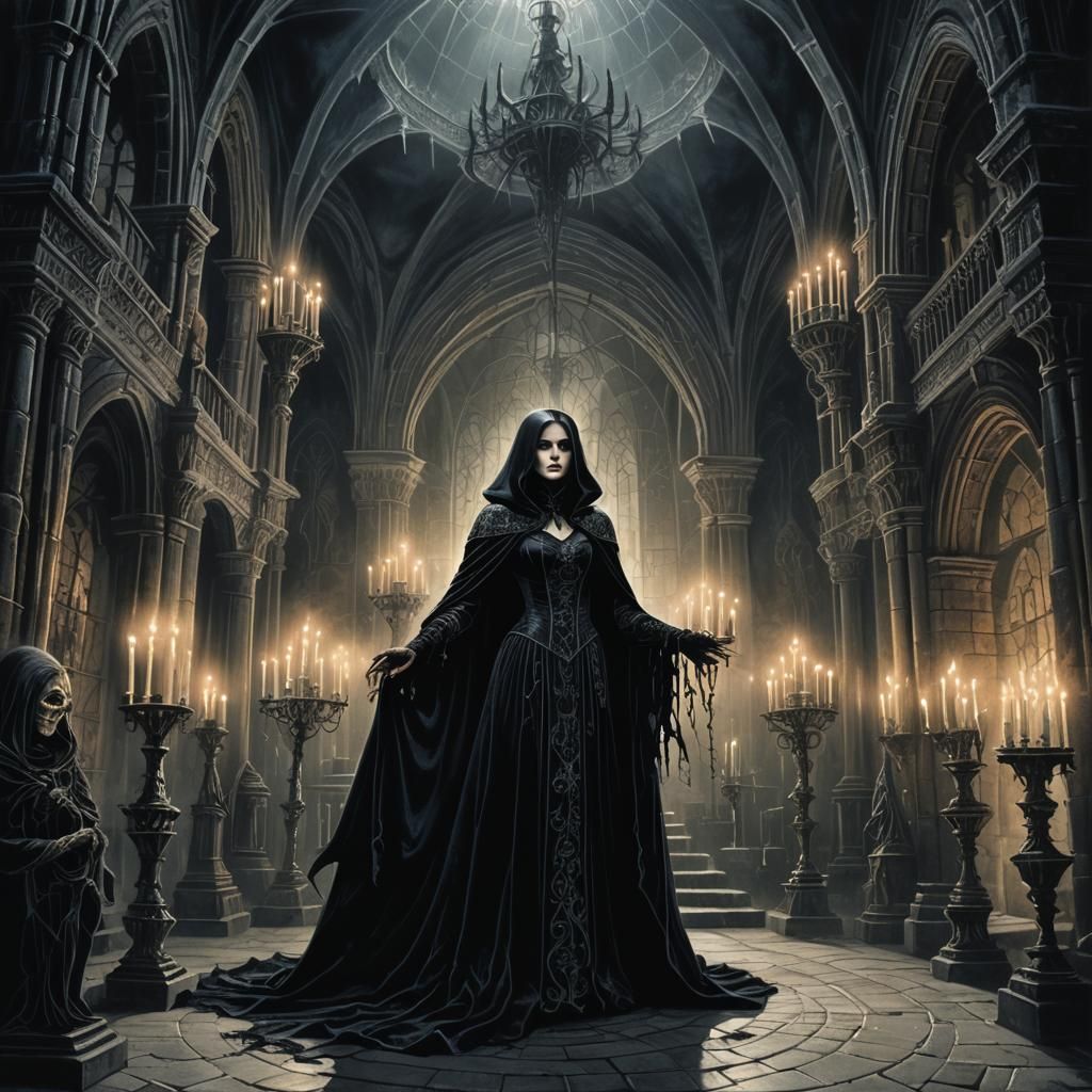 Dark Vampire in Ancient Castle, Fantasy Illustration