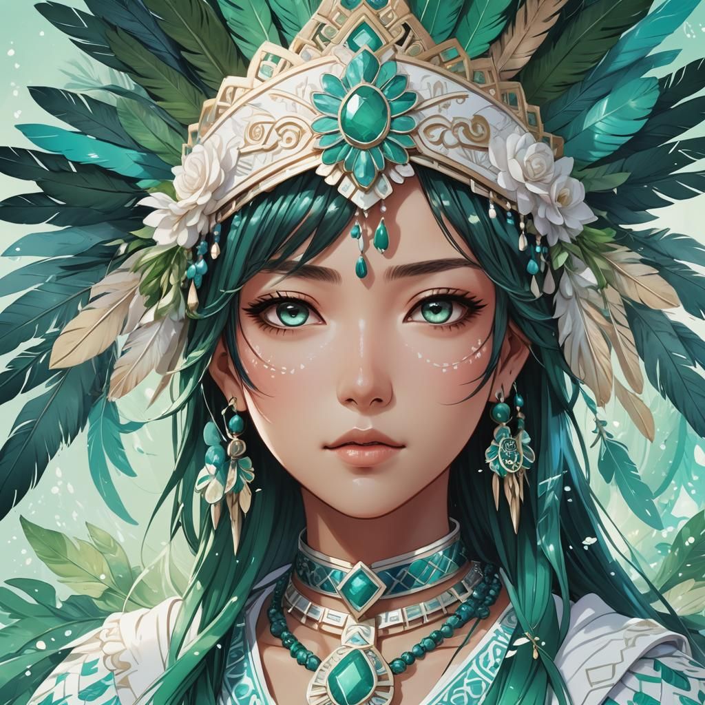 Aztec Waifu Anime Portrait in Shinkai Style