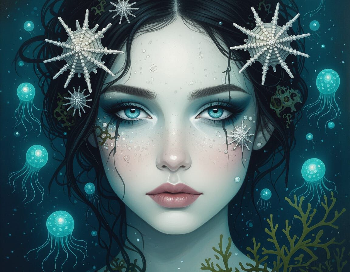 Haunting Portrait of a Deep Sea Woman with Barnacles