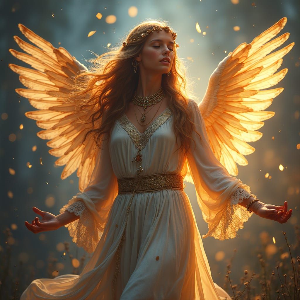 Glowing Hippie Angel in Ethereal Light