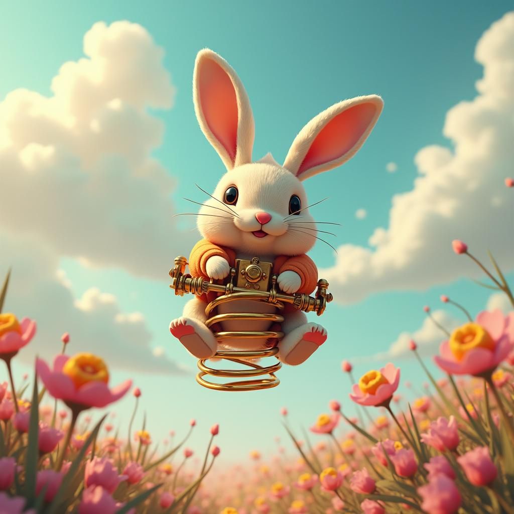Spring Toy Rabbit Launching, Fantasy Concept Art