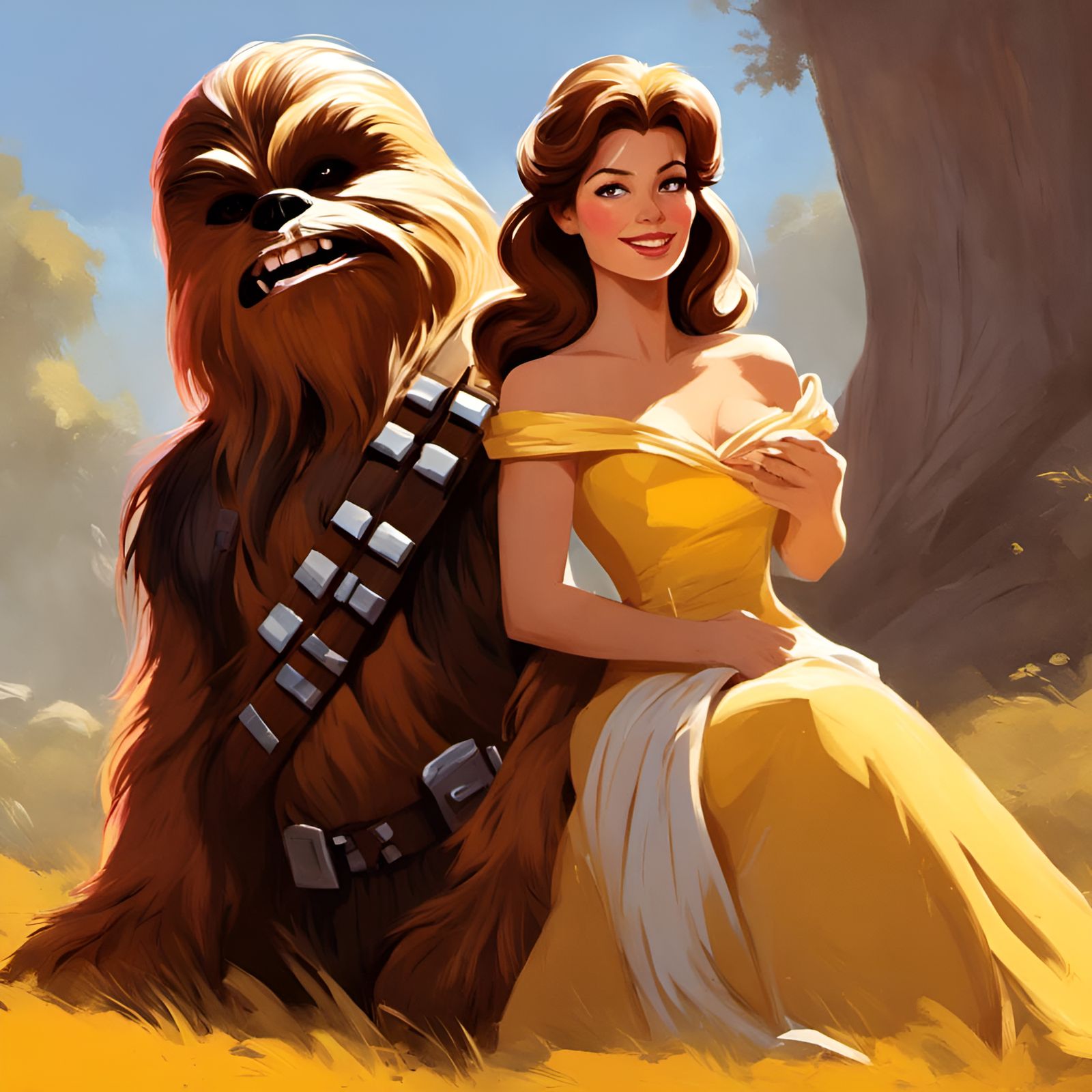 Princess and Chewbacca Portrait in Fantasy Style