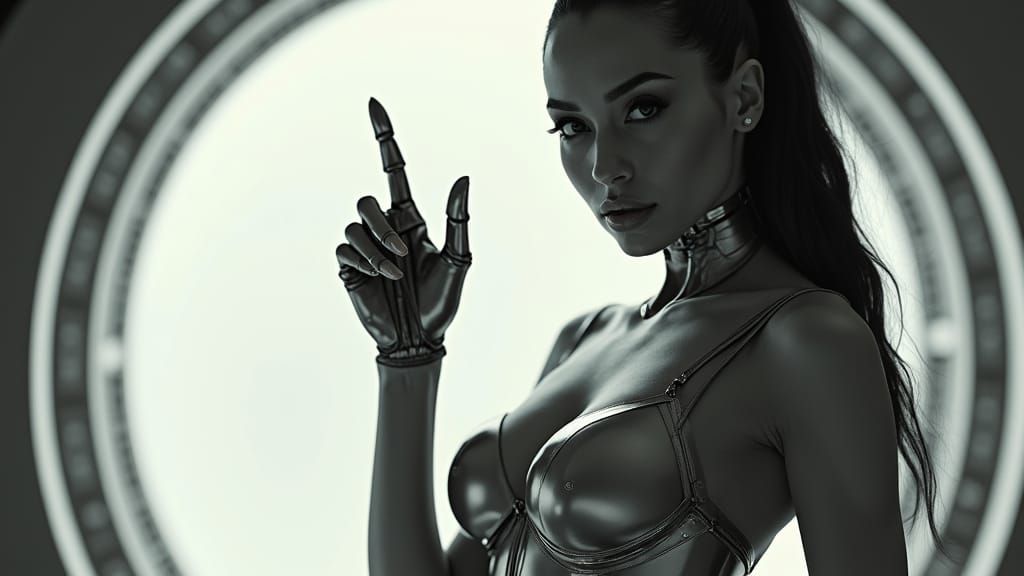 Futuristic Woman with Robotic Aesthetic in Monochromatic Sti...