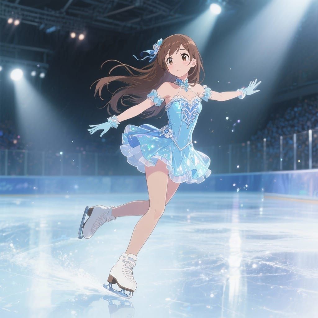Anime Girl in Blue Ice Skating Costume