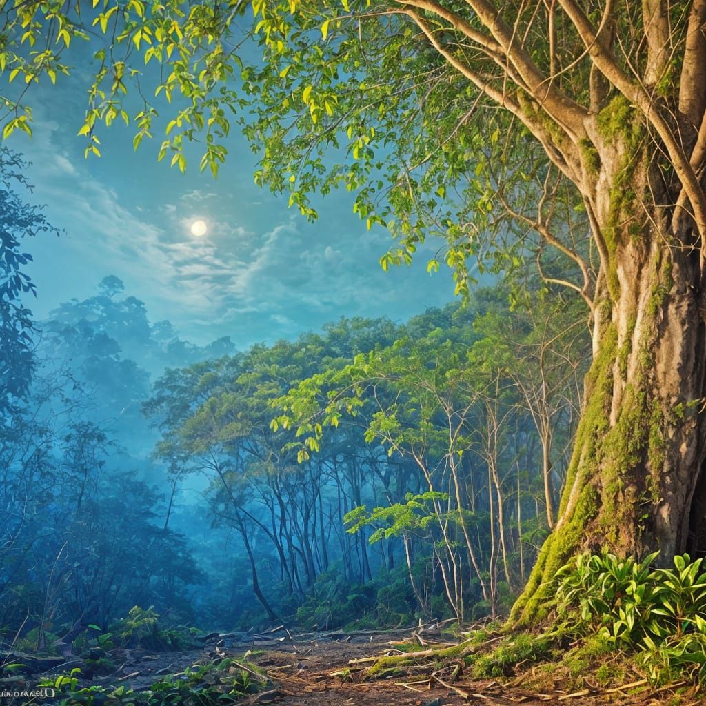 Full Moon Illuminates a Vibrant Jungle