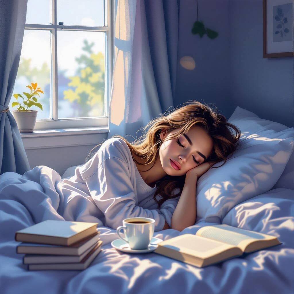 Dreamy Morning Sleep: University Student in Surreal Light
