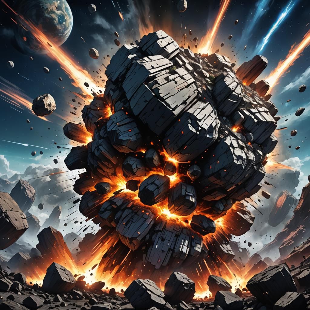 Earth Destruction by Asteroid in Anime Style