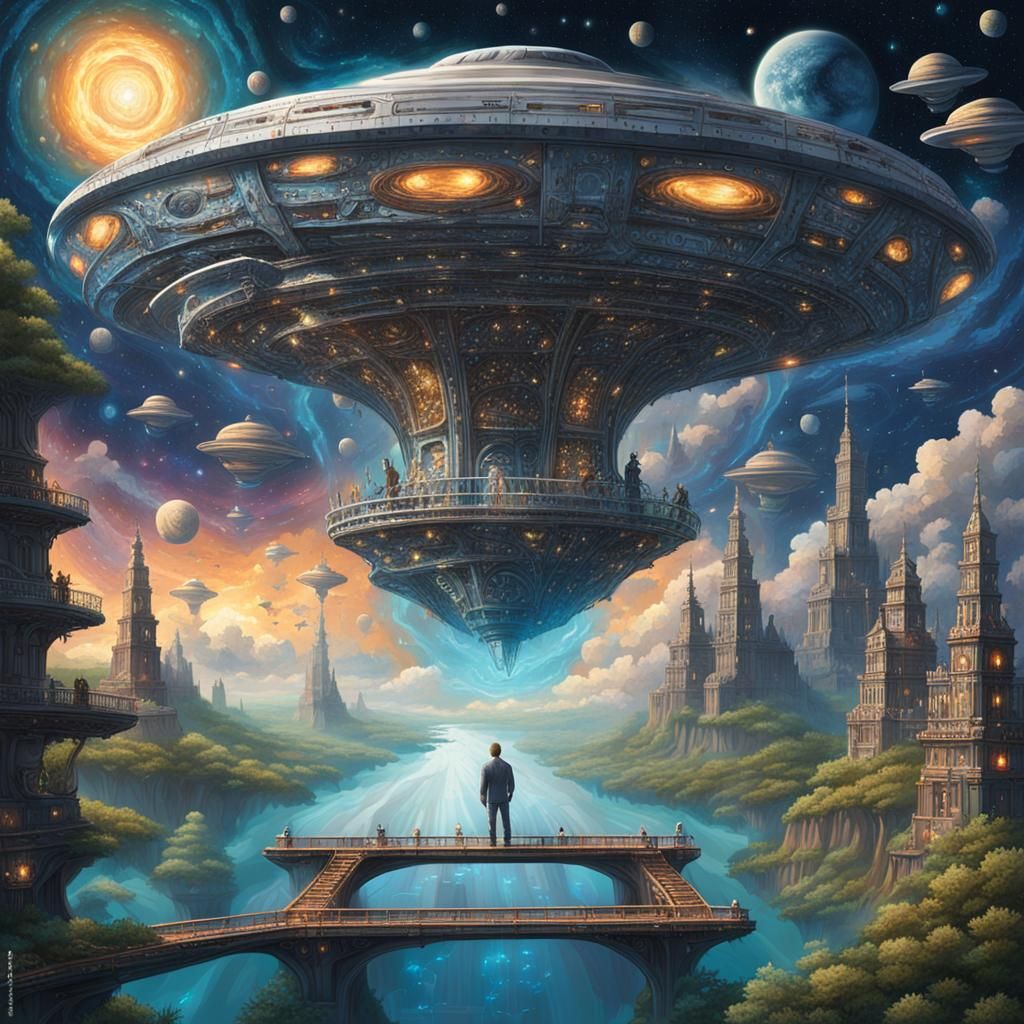 Puzzle inside the starry sky and galaxy with hurricane cloud...