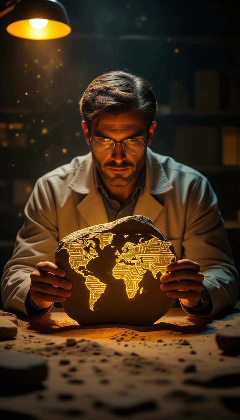 Archaeologist Examines Glowing Ancient Stone in Lab