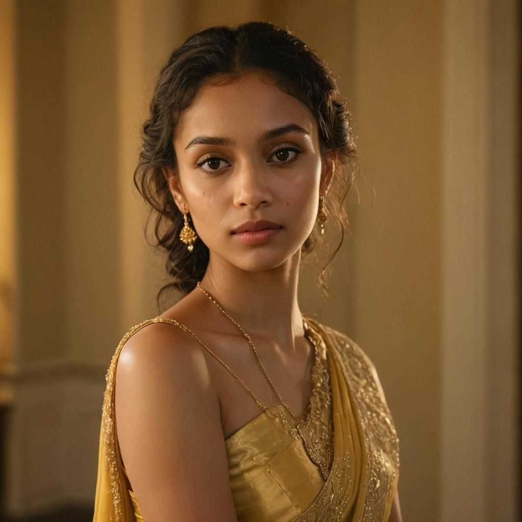 Golden Portrait of Woman in Sari with Soft Lighting