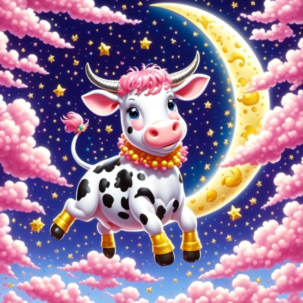 Chibi Cow Jumps Over the Moon