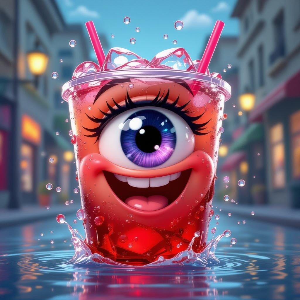 Vibrant Ice Cube Eye in Cartoon Anime Style