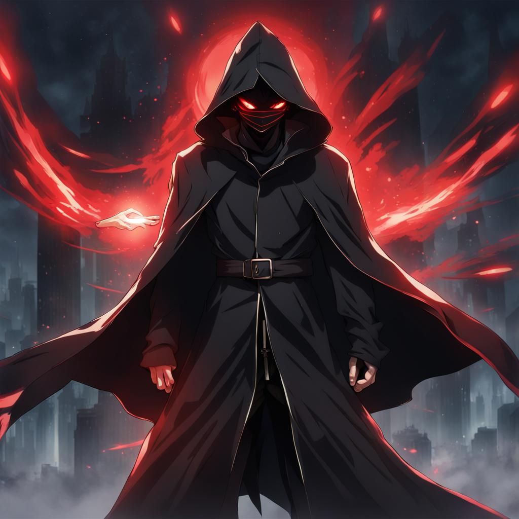 Mysterious Figure in Black Cloak: Anime Style