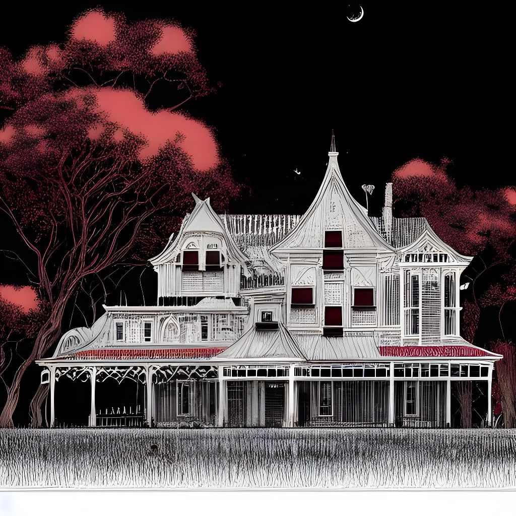 Eerie Horror House in Ink Illustration Style