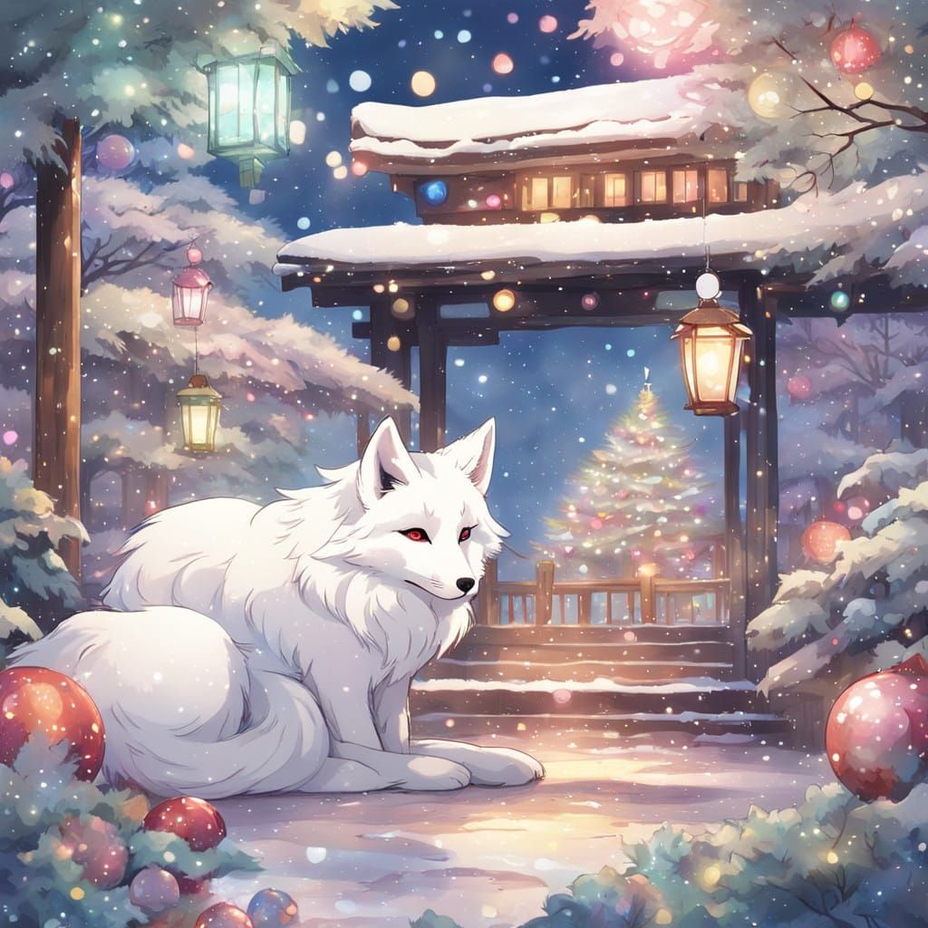 Whimsical Christmas Fox in Vibrant Anime Style