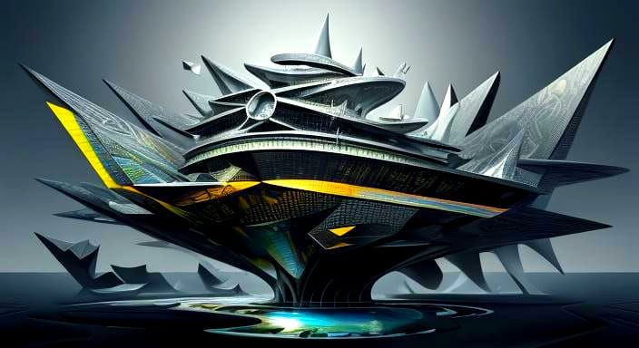 Surreal Futuristic Fountain in Charcoal Style