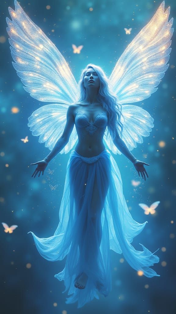 Ethereal Blue Celestial Being with Luminous Wings