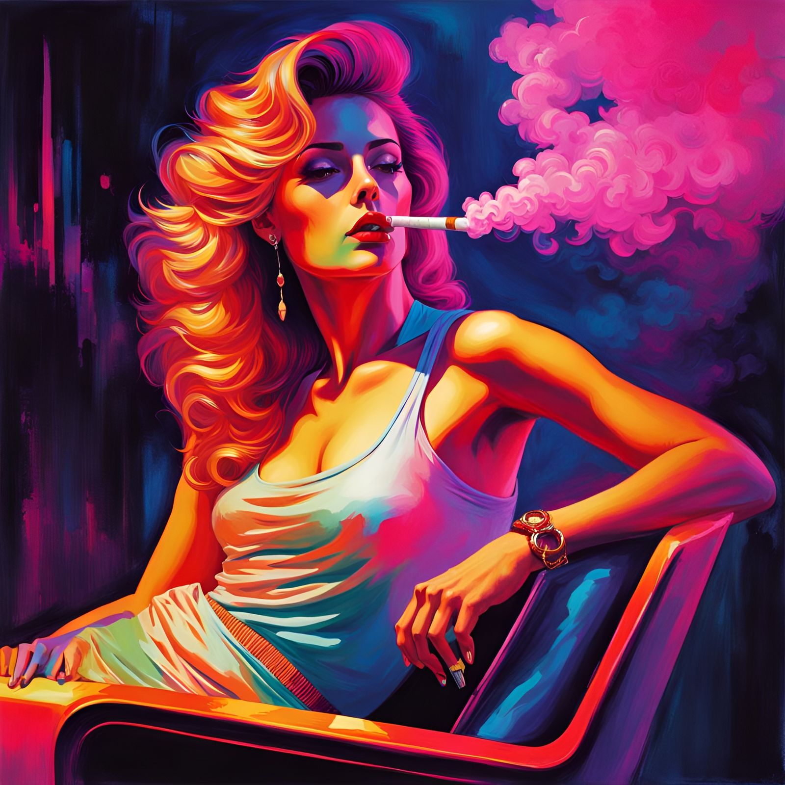 Vaporwave Woman Smoking: Retro Computer Glitch Art