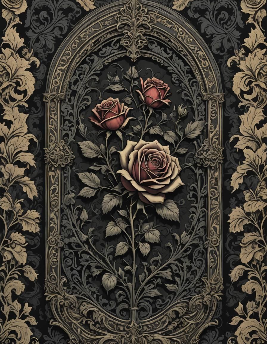 Gothic Victorian Coffin with Roses and Damask