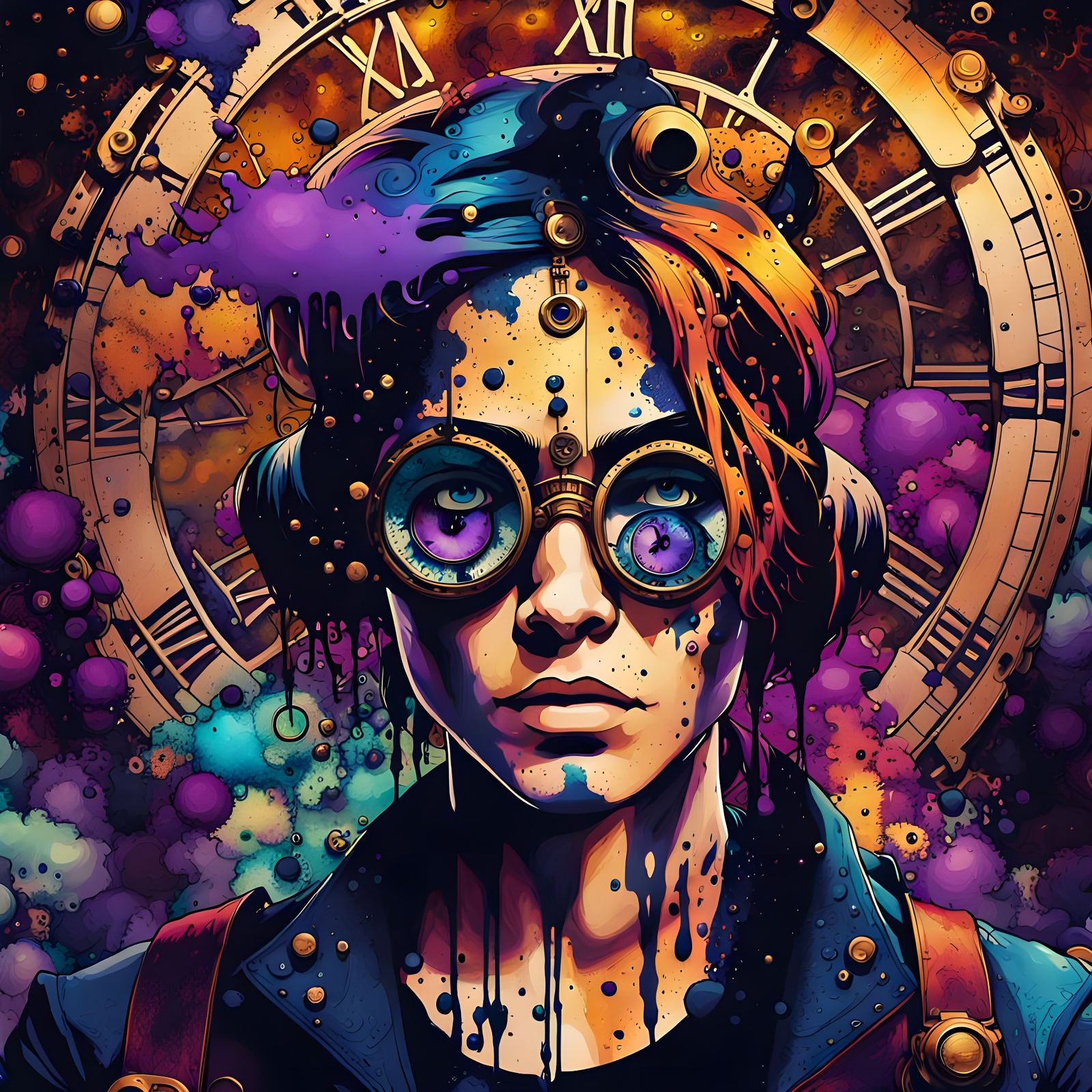 Colorful Ink Splatter Art in Grungepunk Style