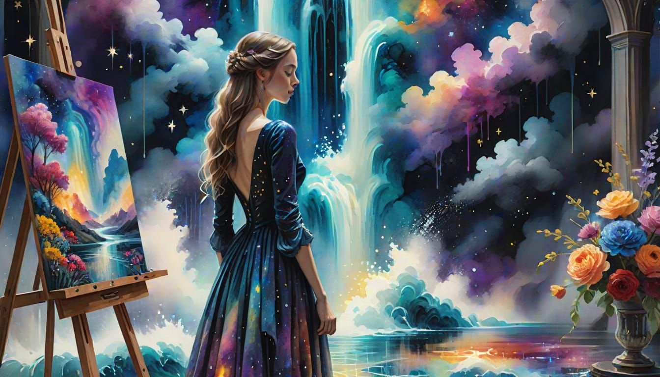 Artist's Cosmic Waterfall: Museum Epic Impressionist Masterp...