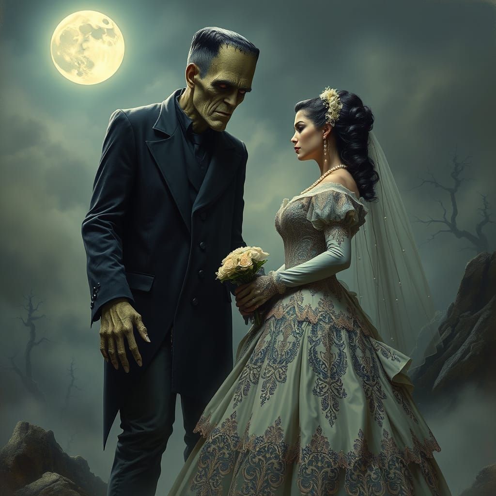 Frankenstein's Bride in Lavish Victorian Dress