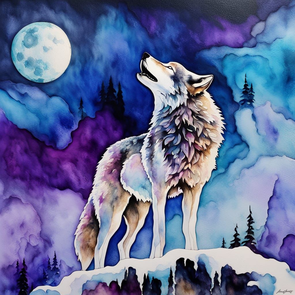 Lone Wolf Howling: Alcohol Ink Art