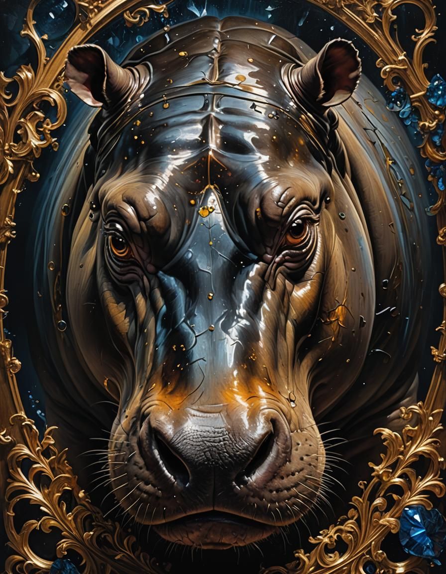 Mystic Hippo in Oil Painting Style