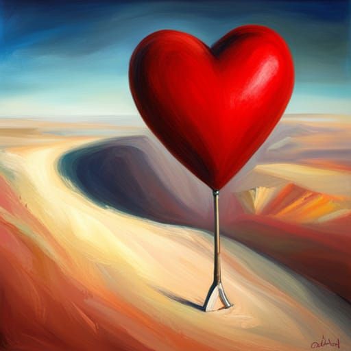 Fiery Red Heart on Radar Screen in Chiaroscuro