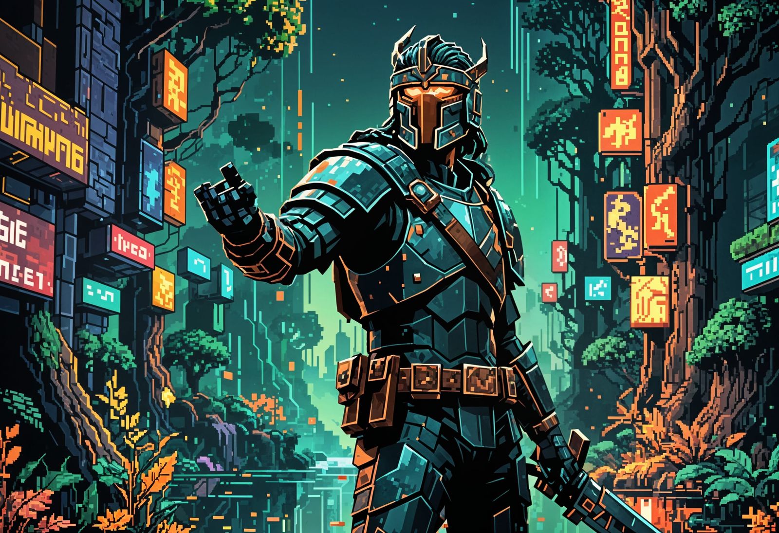 8-bit Pixel Art Block Scene