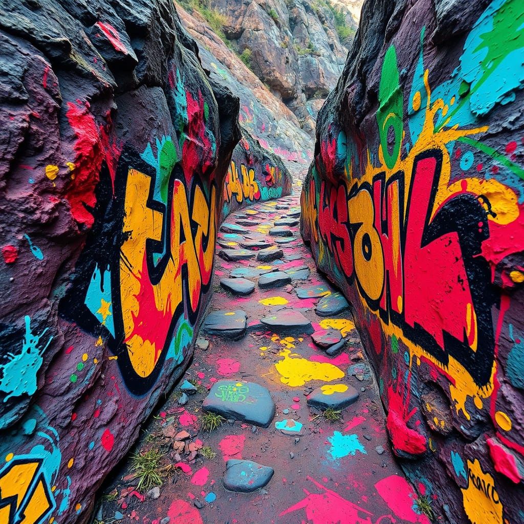 Vibrant Graffiti Trail in Hyper-Realistic Art
