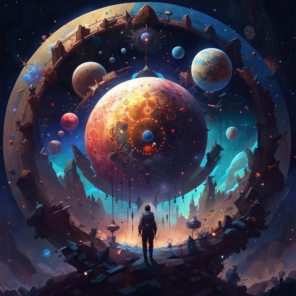 Cosmic Mandala of Planets and Nebulae in Hyperrealism