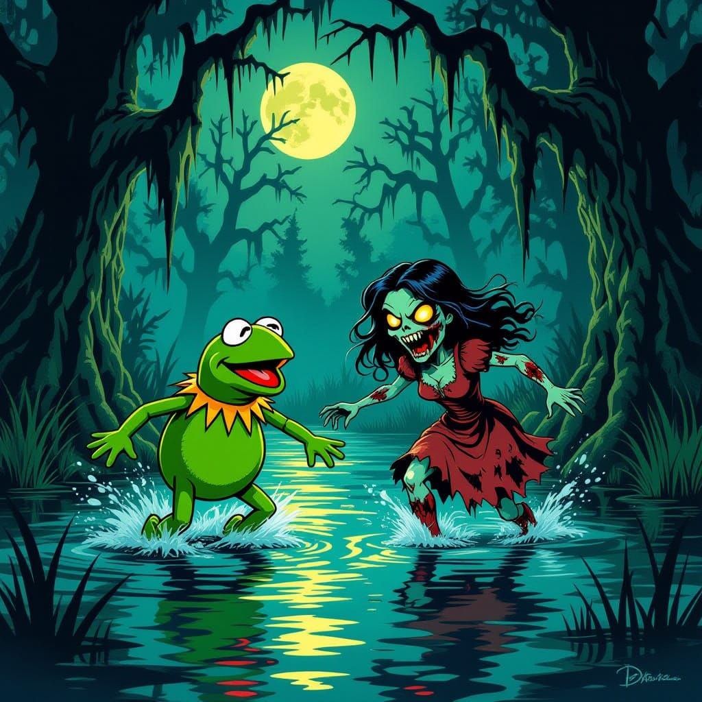 Kermit Flees Zombie Miss Piggy In Eerie Swamp