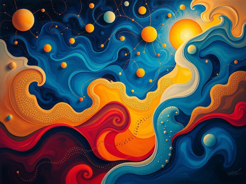 Surrealist Dreamscape with Biomorphic Forms and Vibrant Colo...