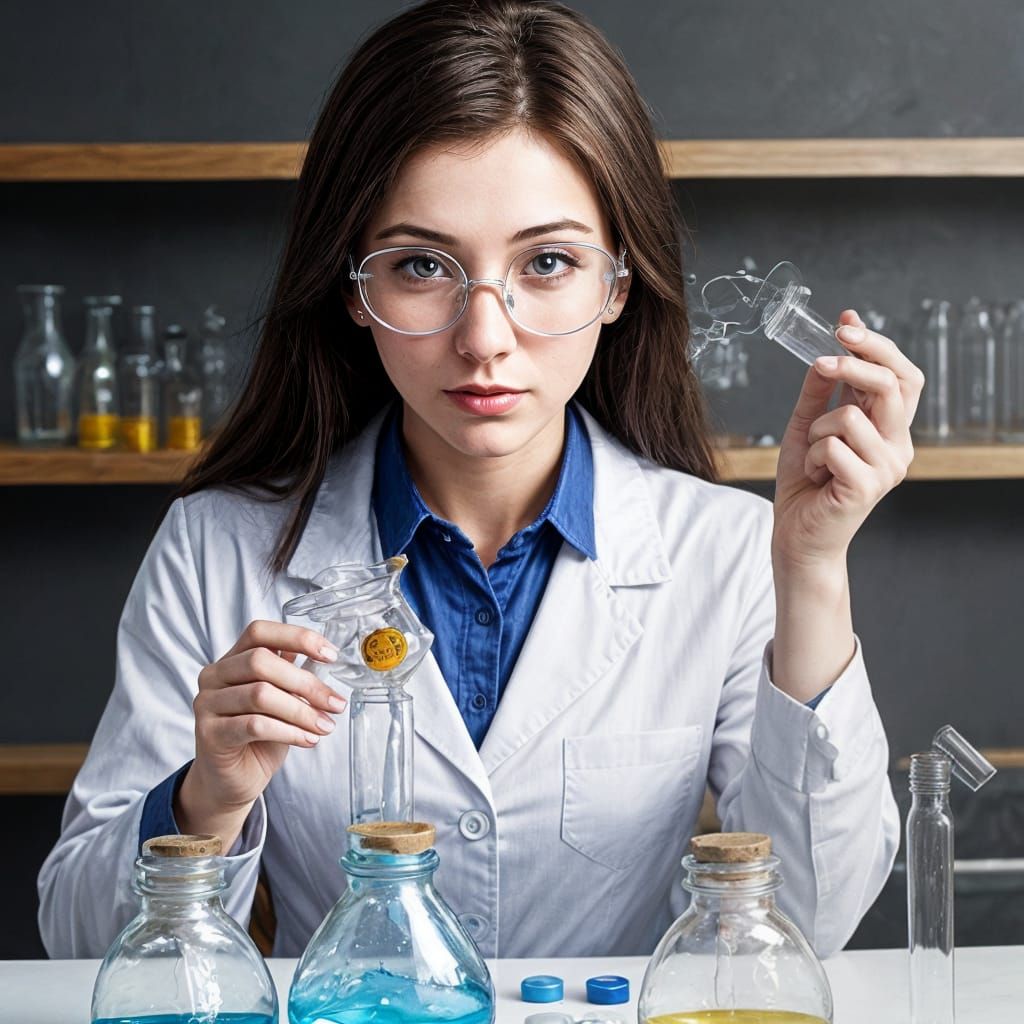 Glowing Female Chemist Conducts Experiment in Lab