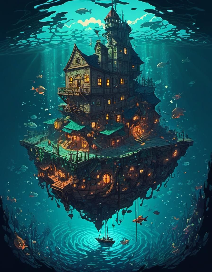 Surreal Pixel Art World with Kraken