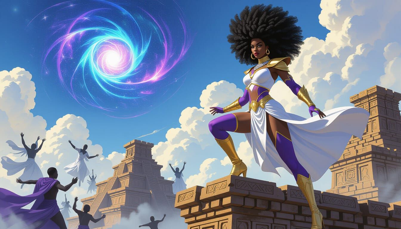 Black Female Superhero in 90's Comic Style