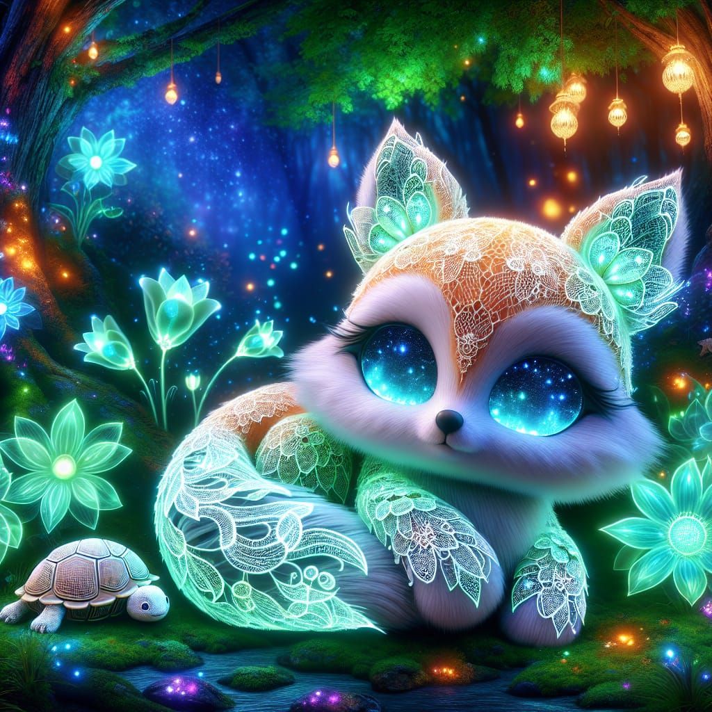 Bioluminescent Fox Spirit in Enchanted Forest