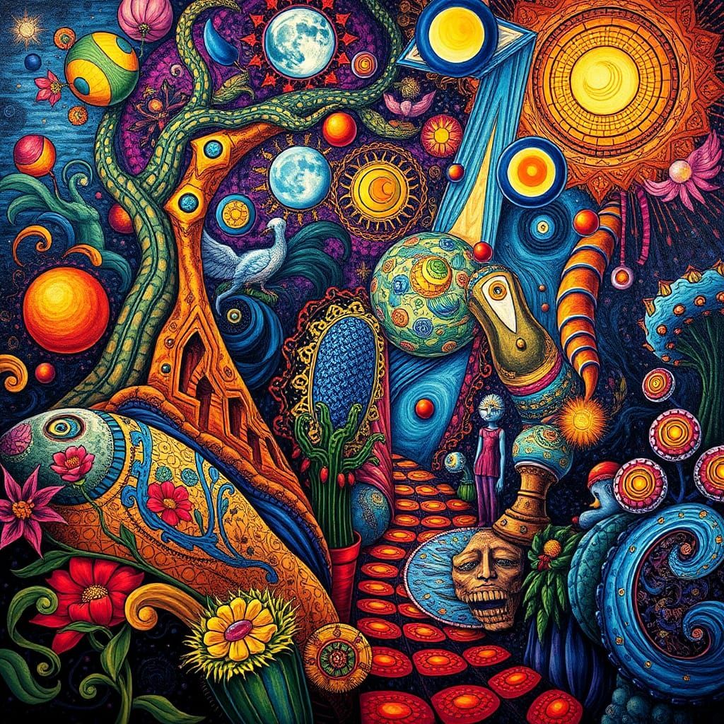 Surreal Dreamscape in Blended Artistic Styles