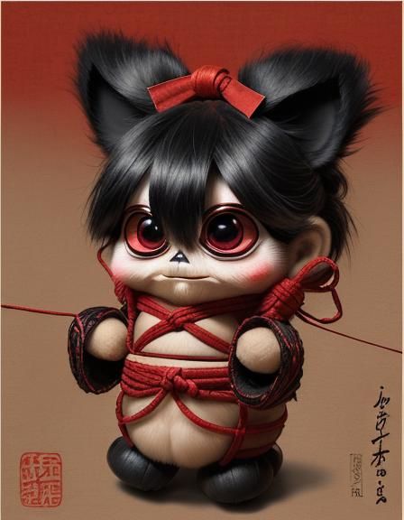 Shibari Master Furby in Japanese Art Style