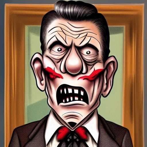 Grotesque Ronald Reagan Vampire Portrait Doodle