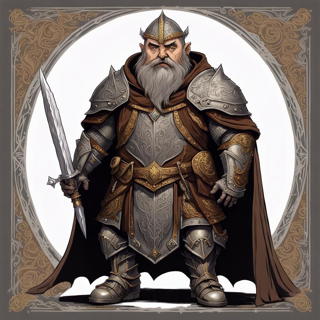 Ornate Dwarf Knight in Dark Fantasy Art Deco Style