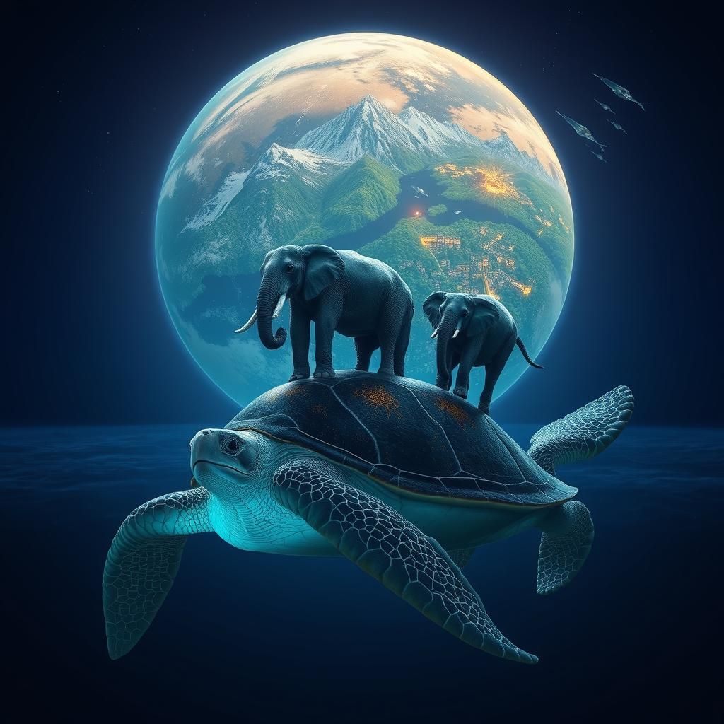 Colossal Sea Turtle Supports Elephants and Earth