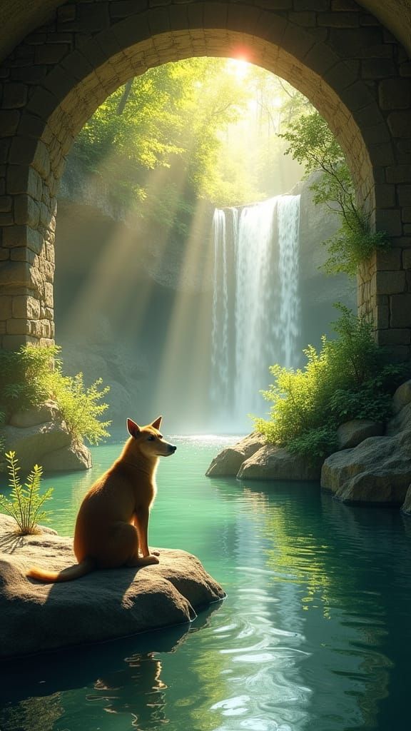 Mystical Cave of Tranquility in Soft Sunlight