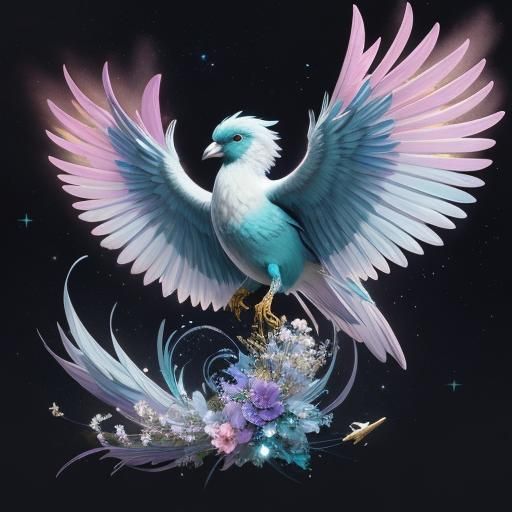 Colorful Bird Soaring Through Starry Space