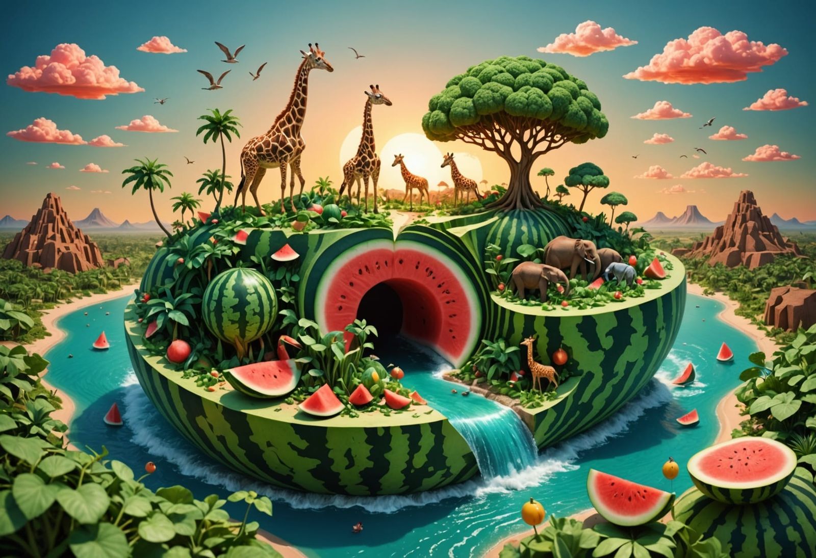 Tropical Island World Inside a Watermelon
