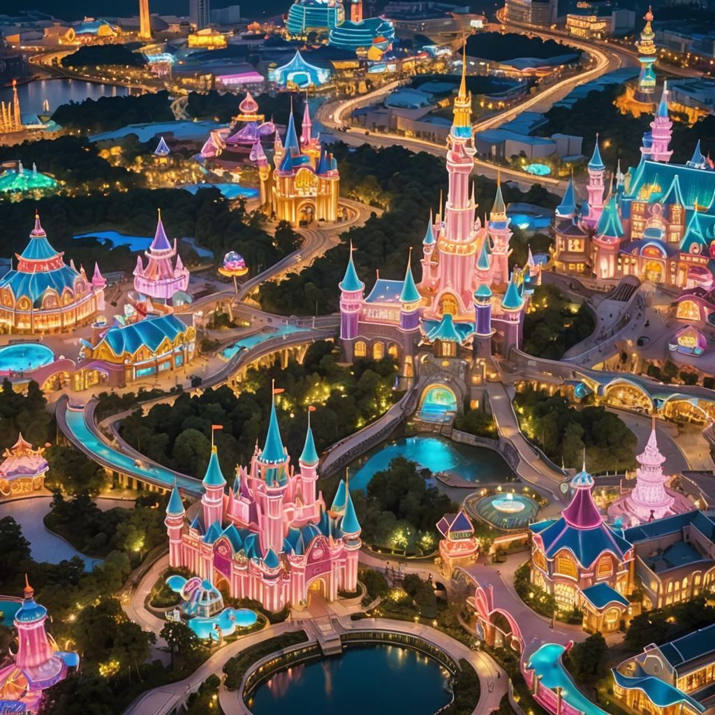 Neon Theme Park Inspired by Anime Art