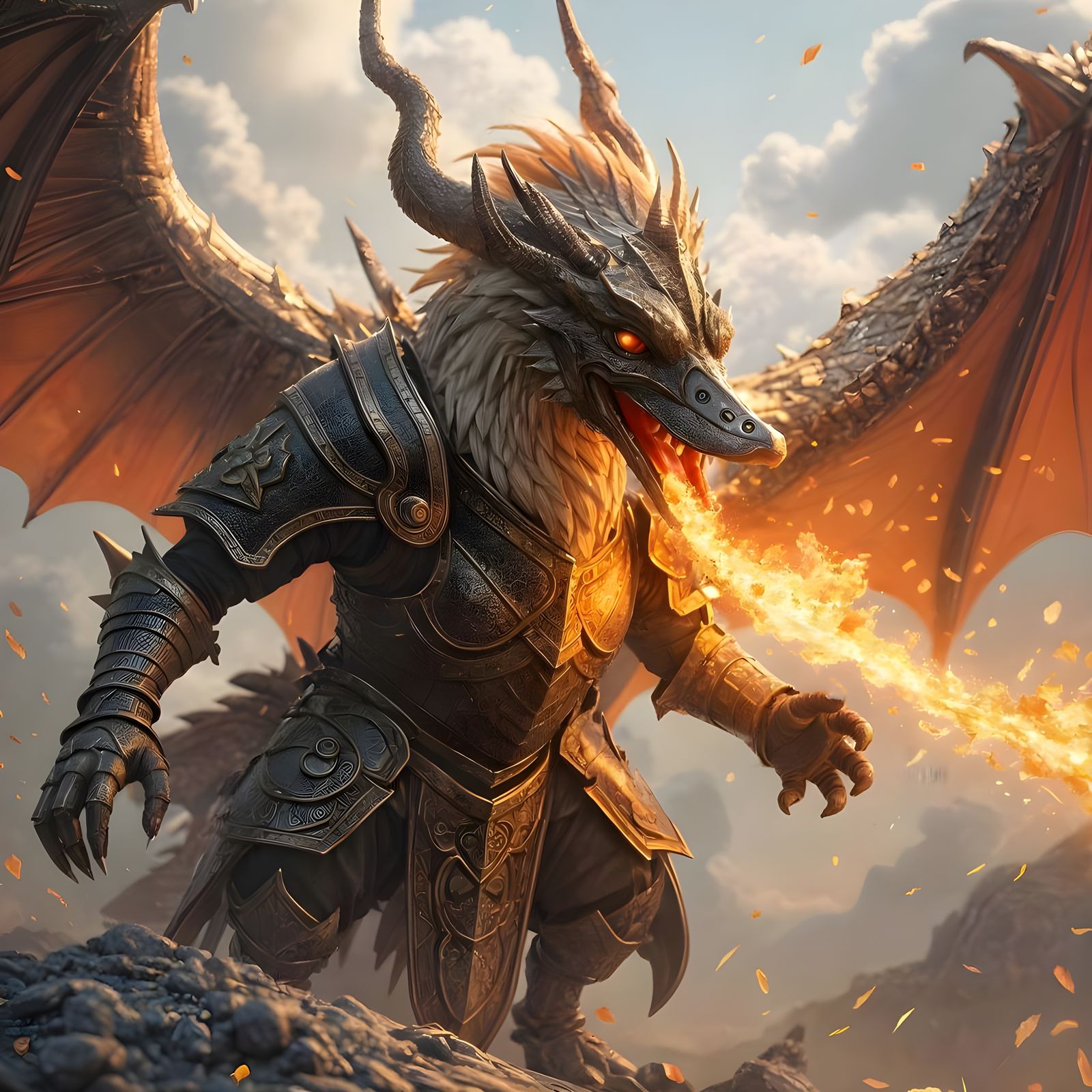 Duck Knight Battles Dragon in 3D Anime Art